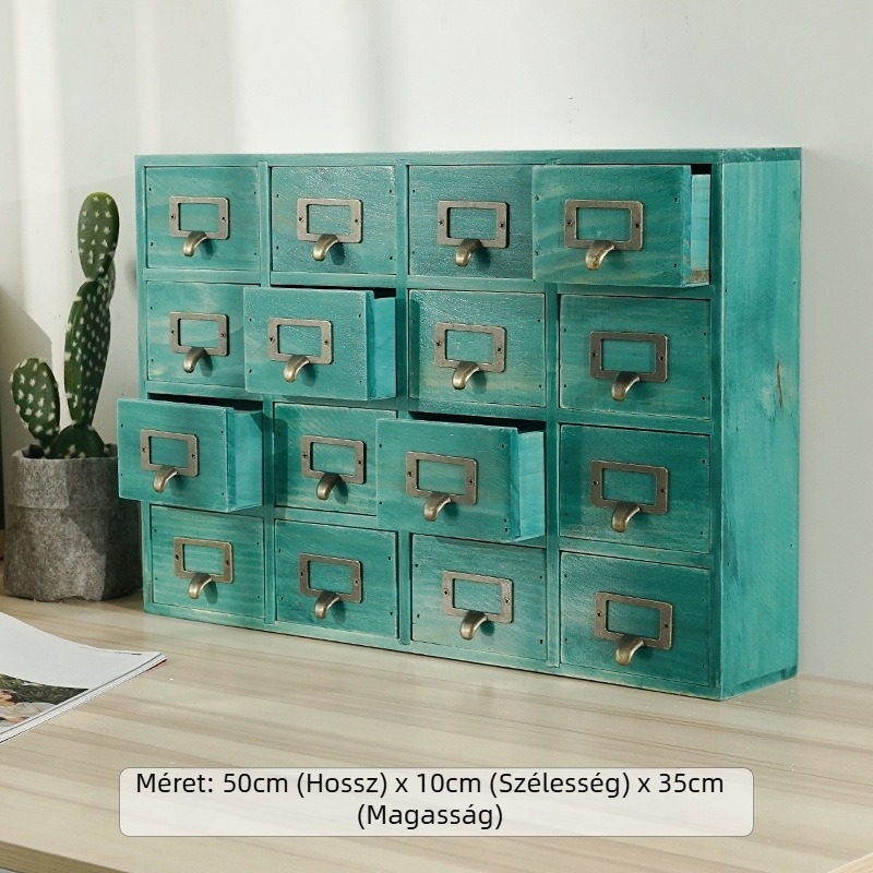 16 rekeszes asztali tároló fenyőfából, modell 565, 18 L kapacitás, modern minimál stílus