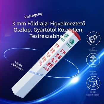FRP figyelmeztető oszlopok gáz- és olajvezetékekhez; PVC vízellátó jelzőoszlopok; cementes energia- és közműoszlopok; II. osztályú fényvisszaverő fólia; szitanyomásos nyomtatás; alakzatok négyzet, kör, háromszög; testreszabható