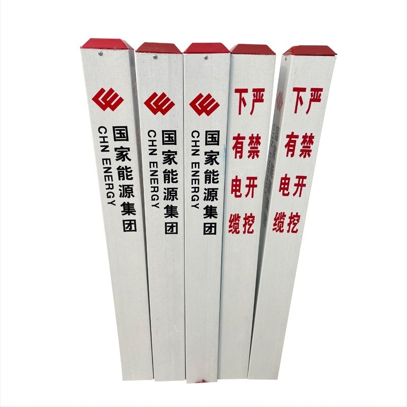 FRP figyelmeztető oszlopok gáz- és olajvezetékekhez; PVC vízellátó jelzőoszlopok; cementes energia- és közműoszlopok; II. osztályú fényvisszaverő fólia; szitanyomásos nyomtatás; alakzatok négyzet, kör, háromszög; testreszabható