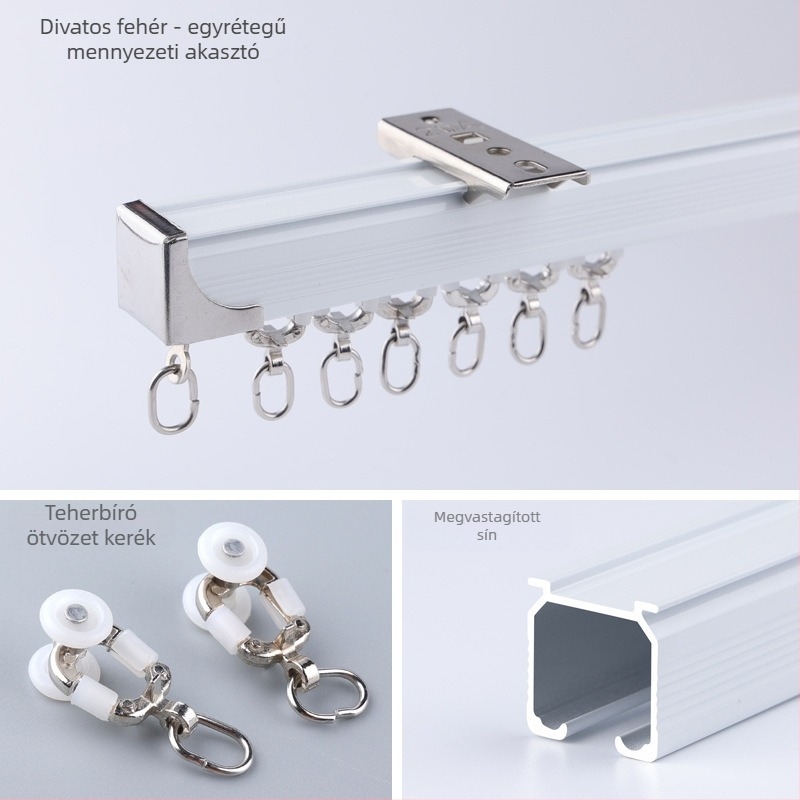 Morant alumínium ötvözet függöny sín – dupla sín, felső rögzítés, kampó típus, teleszkópos görgő, modern minimalizmus