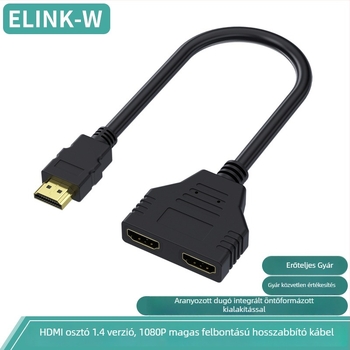 HDMI osztó 1 bemenet 2 kimenet, 0,3 m, aranyozott réz, HDMI kábel
