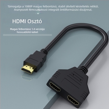 HDMI osztó 1 bemenet 2 kimenet, 0,3 m, aranyozott réz, HDMI kábel