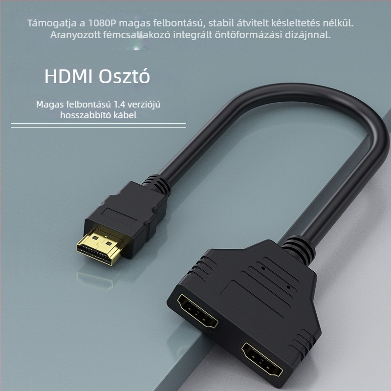 HDMI osztó 1 bemenet 2 kimenet, 0,3 m, aranyozott réz, HDMI kábel