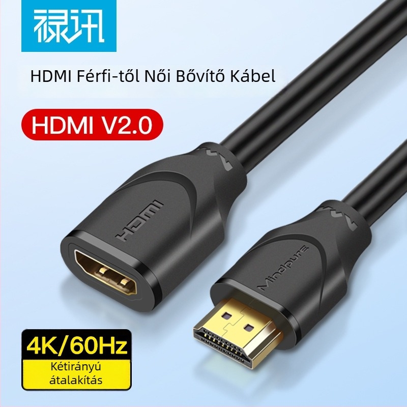 HDMI hosszabbító kábel, férfi–nő, 4K60, aranyozott csatlakozók, hosszok 0,5 m, 1 m, 1,5 m, 2 m, 3 m