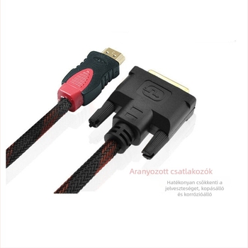 HDMI–DVI adapter kábel, 24+1 érintkező, 1.5 m hosszú, aranyozott csatlakozók, réz bevonatú acél vezetők