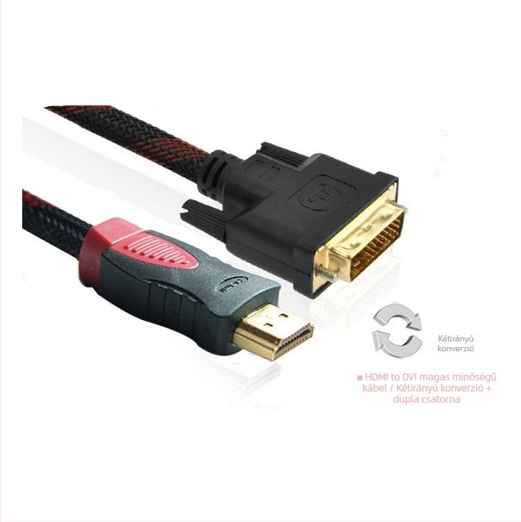 HDMI–DVI adapter kábel, 24+1 érintkező, 1.5 m hosszú, aranyozott csatlakozók, réz bevonatú acél vezetők