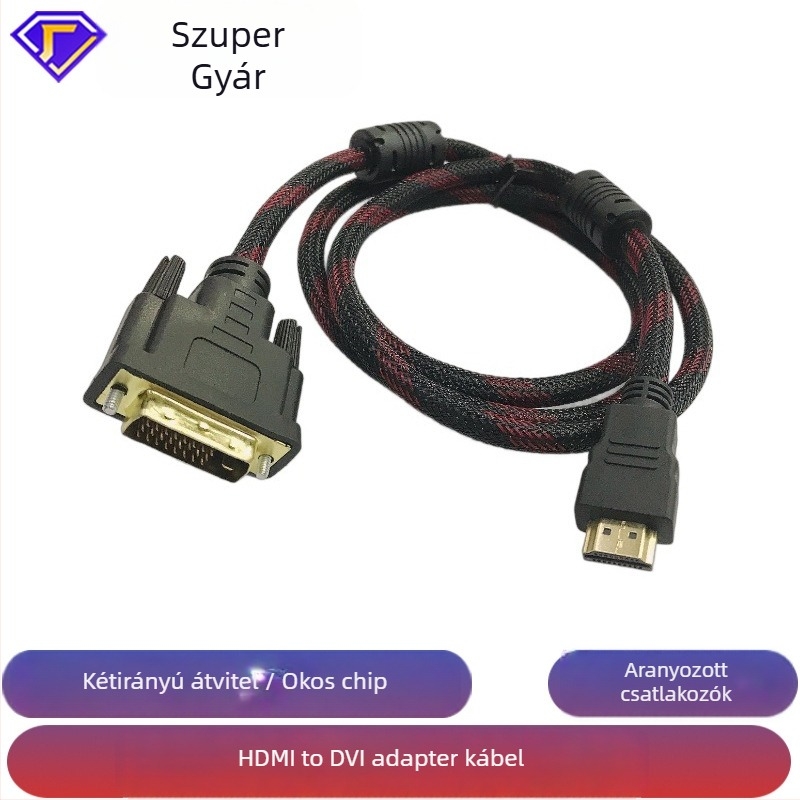 HDMI–DVI adapter kábel, 24+1 érintkező, 1.5 m hosszú, aranyozott csatlakozók, réz bevonatú acél vezetők