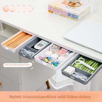 Íróasztal alatti rejtett fiókos tároló doboz, PP műanyag, 1 L kapacitás, modell 1072, modern minimalista stílus