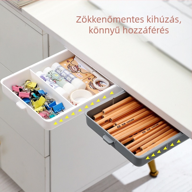 Íróasztal alatti rejtett fiókos tároló doboz, PP műanyag, 1 L kapacitás, modell 1072, modern minimalista stílus
