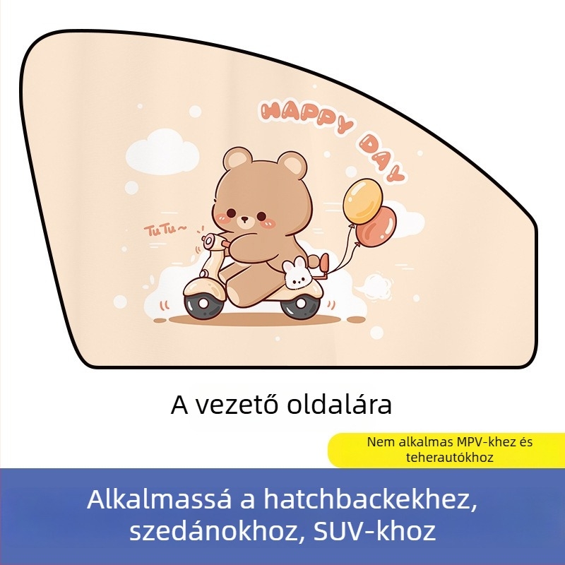 Autó mágneses napvédő oldalsó ablakfüggöny – karikatúra dizájn, gradient minta, egyszerű stílus, PVC (PVC; mágneses rögzítés; univerzális modellek; gradient minta)