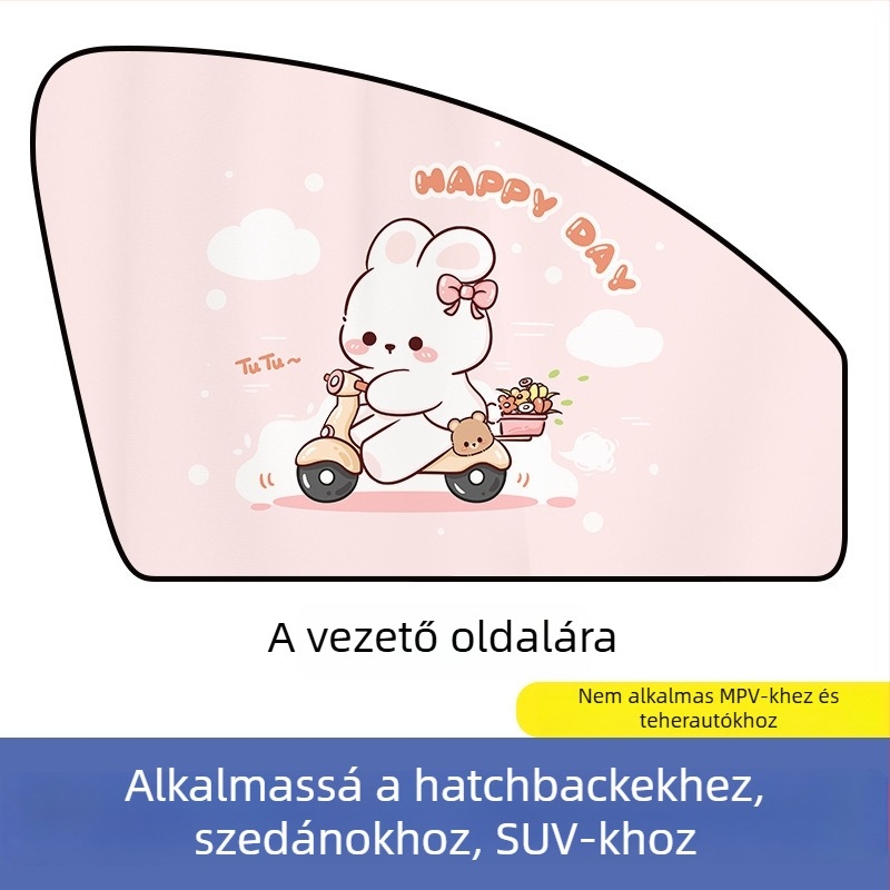 Autó mágneses napvédő oldalsó ablakfüggöny – karikatúra dizájn, gradient minta, egyszerű stílus, PVC (PVC; mágneses rögzítés; univerzális modellek; gradient minta)