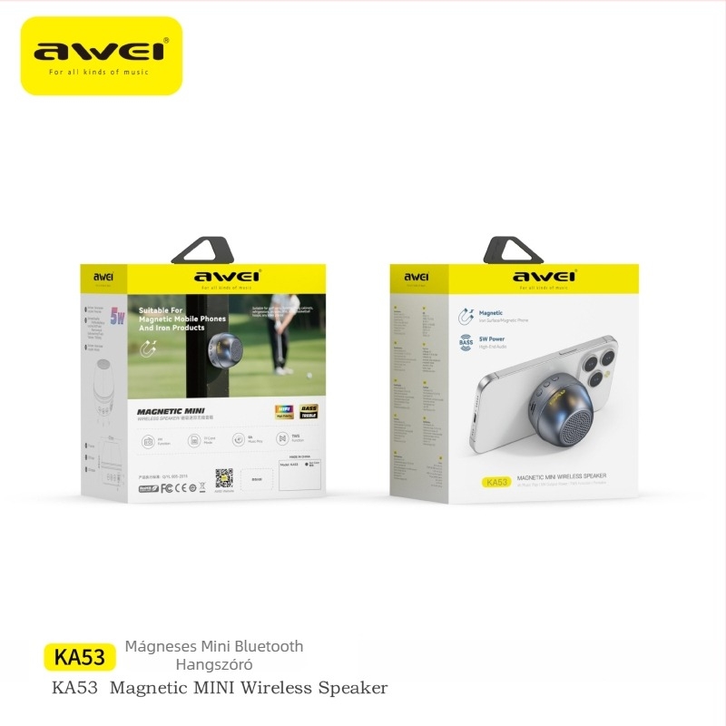 Awei mágneses mini Bluetooth hangszóró – 5W, hatótáv 10 m, 40 Hz–20 kHz, SNR ≥70 dB, 500–800 mAh akkumulátor