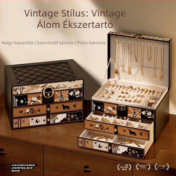 Bőr ékszertartó doboz, modell 4244d, kapacitás 18 L, többfunkciós, modern minimalista stílus