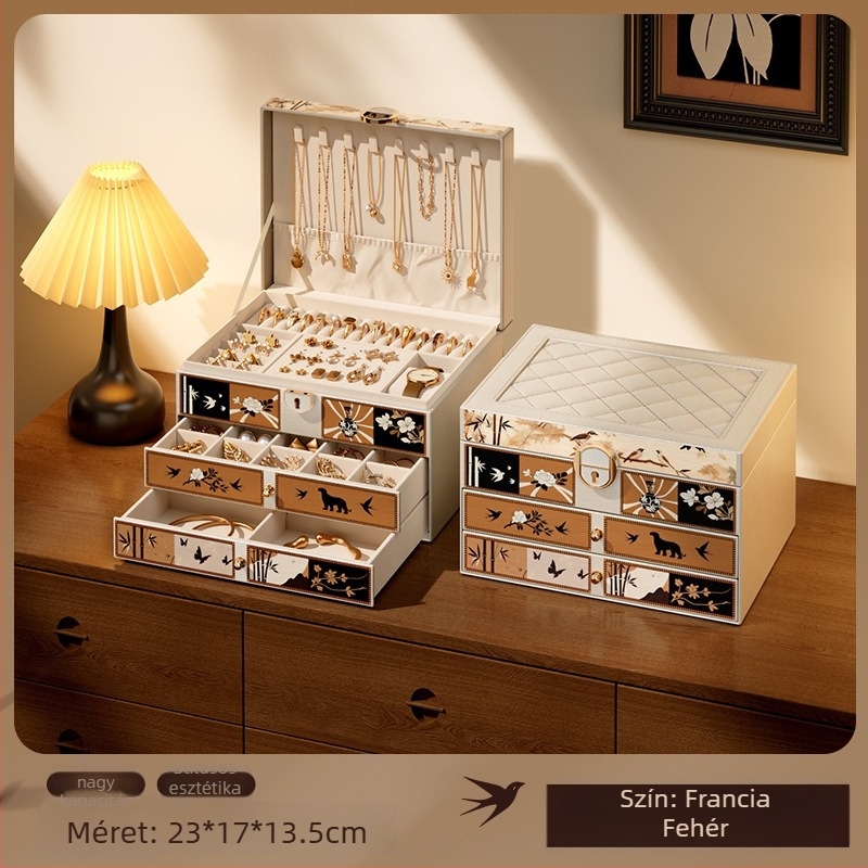 Bőr ékszertartó doboz, modell 4244d, kapacitás 18 L, többfunkciós, modern minimalista stílus