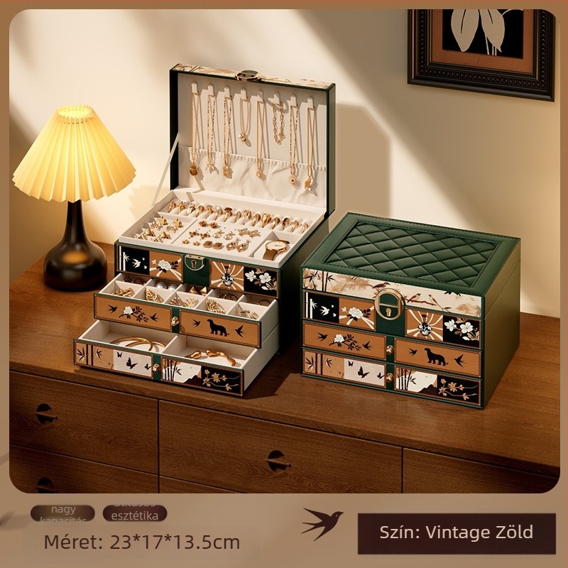 Bőr ékszertartó doboz, modell 4244d, kapacitás 18 L, többfunkciós, modern minimalista stílus