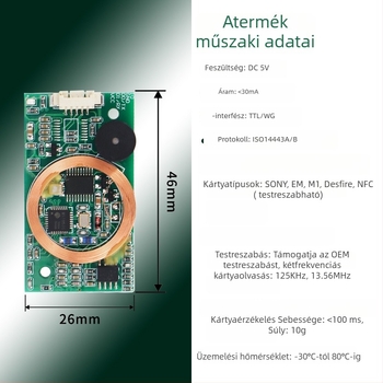 RFID kétfrekvenciás kártyaolvasó modul IDIC kártyával, TTL soros interfész, WG interfész, érintés nélküli olvasó, 1/60 s szkennelési sebesség