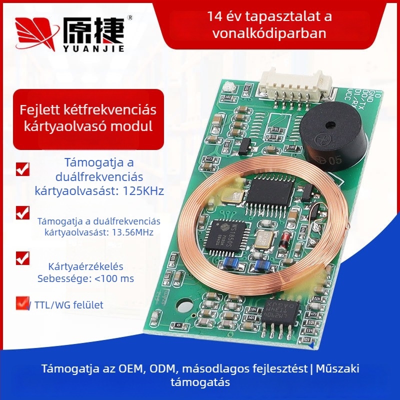 RFID kétfrekvenciás kártyaolvasó modul IDIC kártyával, TTL soros interfész, WG interfész, érintés nélküli olvasó, 1/60 s szkennelési sebesség