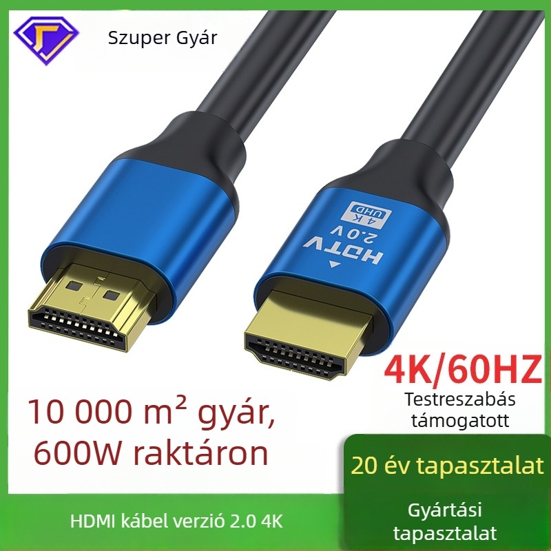 HDMI kábel 2.0 4K monitorokhoz és PC-khez, aranyozott csatlakozók, alumínium ötvözet burkolat