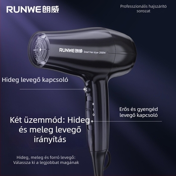 Professzionális hajszárító kefemotorral, 2000W, 220V, forró/hideg levegő, kék fény és negatív ion technológia