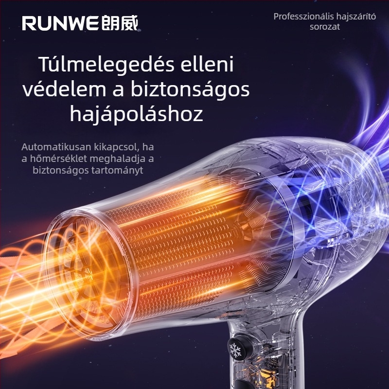 Professzionális hajszárító kefemotorral, 2000W, 220V, forró/hideg levegő, kék fény és negatív ion technológia