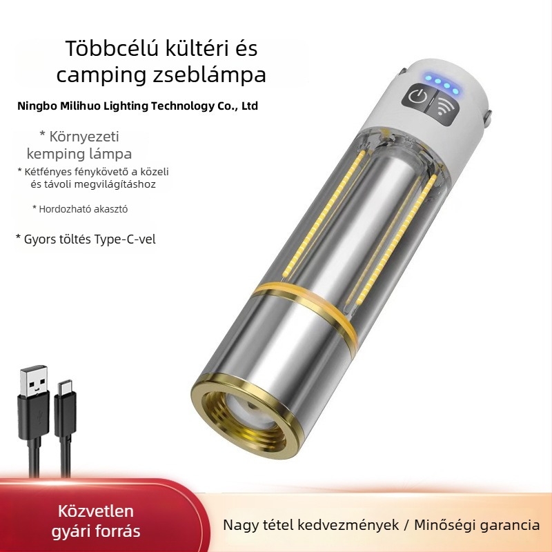 Újratölthető kézi LED zseblámpa, 5W, 800 mAh akkumulátor, 200–500 m hatótáv, kézi hajtású, körülbelül 2 óra üzemidő