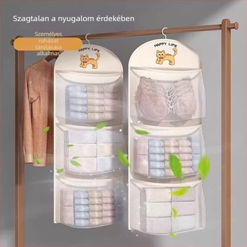 Függő ruhatár-szervező egyetemi kollégiumhoz, fehérnemű és zokni tároló, modern minimalist stílus