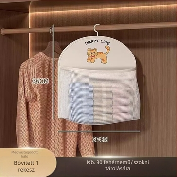 Függő ruhatár-szervező egyetemi kollégiumhoz, fehérnemű és zokni tároló, modern minimalist stílus