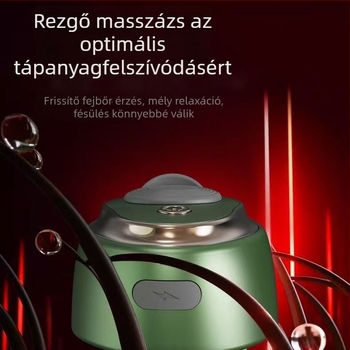 Elektronikus hajapplikátor rollerrel illóolajhoz a fejbőr ápolására, modell 665, tömeg 35–40 g, méretek 7.8 × 5.6 × 5.2 cm, Hatékonyság: zsírosodás elleni kontroll, korpásodás elleni, viszketés elleni, fejbőr nyugtatása