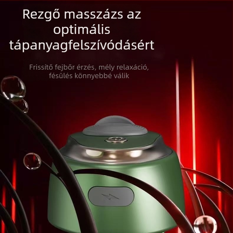 Elektronikus hajapplikátor rollerrel illóolajhoz a fejbőr ápolására, modell 665, tömeg 35–40 g, méretek 7.8 × 5.6 × 5.2 cm, Hatékonyság: zsírosodás elleni kontroll, korpásodás elleni, viszketés elleni, fejbőr nyugtatása