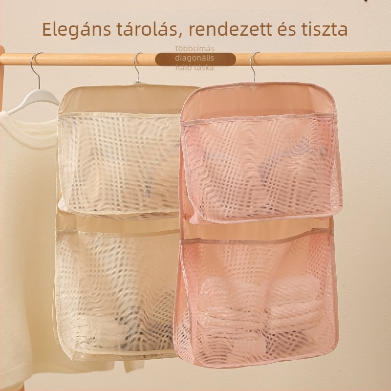 Többszintes akasztós tároló táska zoknikhoz és fehérneműhöz — falra szerelhető, háromdimenziós kivitel, Twill anyag