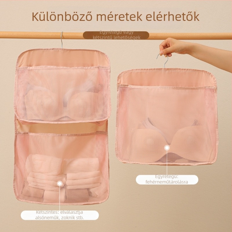 Többszintes akasztós tároló táska zoknikhoz és fehérneműhöz — falra szerelhető, háromdimenziós kivitel, Twill anyag
