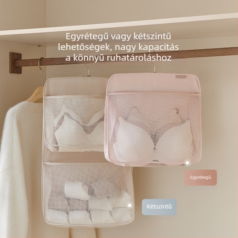 Többszintes akasztós tároló táska zoknikhoz és fehérneműhöz — falra szerelhető, háromdimenziós kivitel, Twill anyag