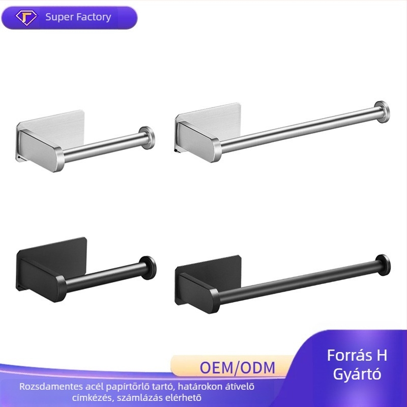 Yong Qi rozsdamentes acél 304 toalettpapír tartó, falra szerelhető, öntapadó, négyzetes kialakítás
