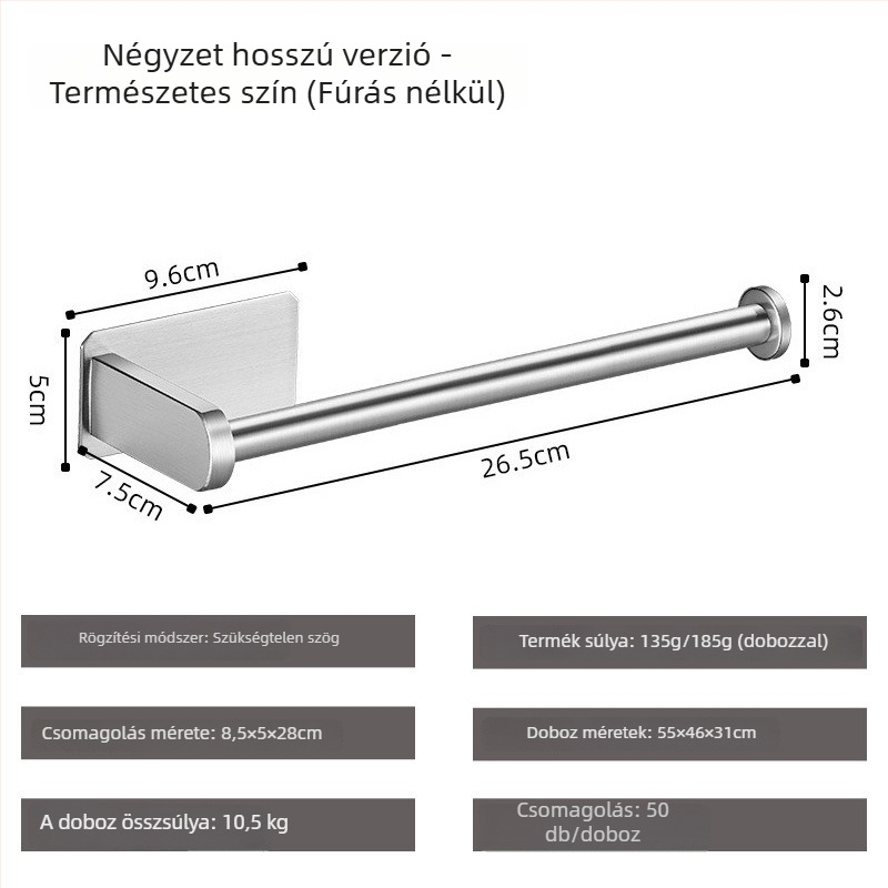 Yong Qi rozsdamentes acél 304 toalettpapír tartó, falra szerelhető, öntapadó, négyzetes kialakítás