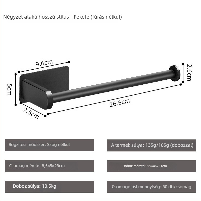 Yong Qi rozsdamentes acél 304 toalettpapír tartó, falra szerelhető, öntapadó, négyzetes kialakítás