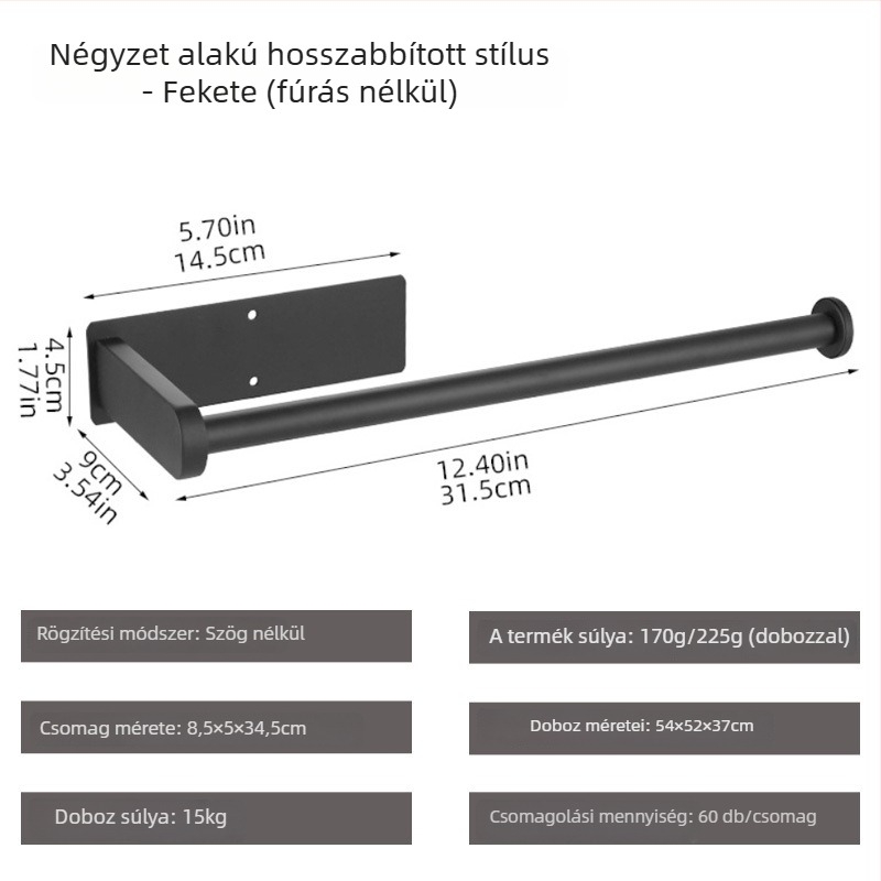 Yong Qi rozsdamentes acél 304 toalettpapír tartó, falra szerelhető, öntapadó, négyzetes kialakítás