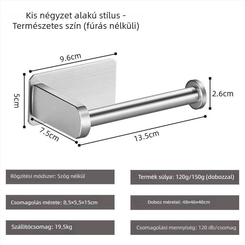 Yong Qi rozsdamentes acél 304 toalettpapír tartó, falra szerelhető, öntapadó, négyzetes kialakítás