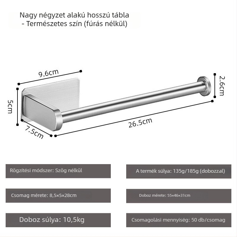 Yong Qi rozsdamentes acél 304 toalettpapír tartó, falra szerelhető, öntapadó, négyzetes kialakítás