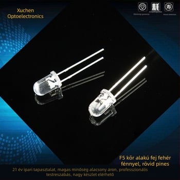 F5 csatlakoztatható LED-jelzőelem, nagy fényerejű LED, kör alakú fej, 2.8–3.0 V, 20 mA, 0.06 W, megvilágítási szög 15–20°, fényhasznosítás 90