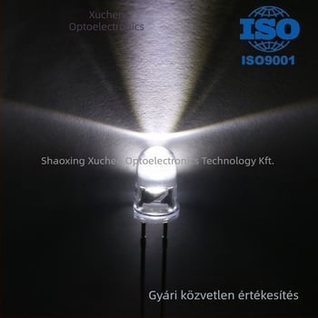 F5 csatlakoztatható LED-jelzőelem, nagy fényerejű LED, kör alakú fej, 2.8–3.0 V, 20 mA, 0.06 W, megvilágítási szög 15–20°, fényhasznosítás 90