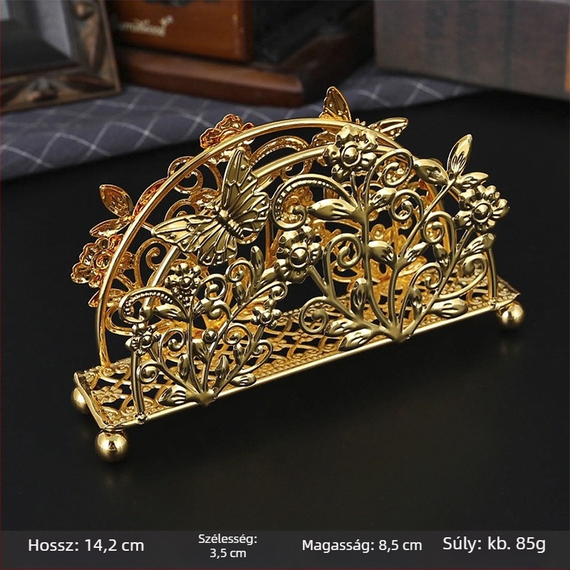 Szalvétatartó vasból, ovális, elektroplatált, Burronwood, könnyű luxus stílus