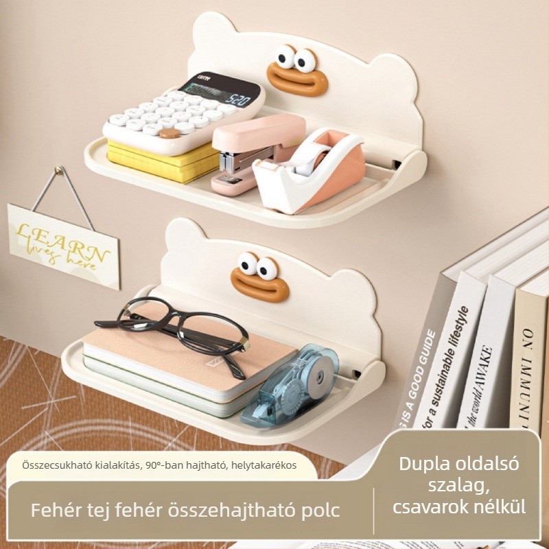 Összecsukható falra szerelhető tárolópolc, fúrás nélkül, PP-anyag, 1 szintű, sokoldalú használatra fürdőszoba, hálószoba és kollégium számára, modern minimalist stílus