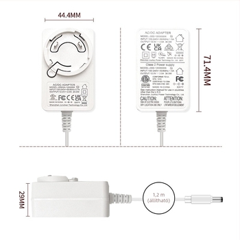 12V 2A tápegység cserélhető fejjel, falra szerelhető 24W, DC-kábel 1,2 m, csatlakozó 5,5×2,1 mm