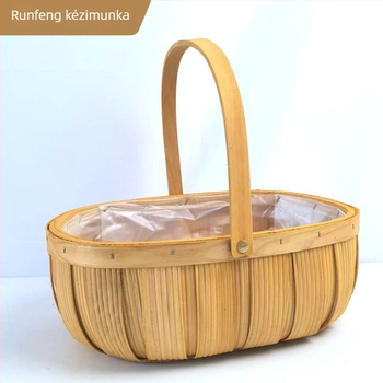Hordozható piknik kosár, bambusz- és ratánfonatból, gyümölcs- és zöldség számára, 006-os modell, modern minimalista stílus