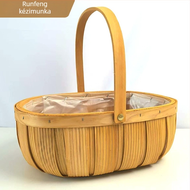 Hordozható piknik kosár, bambusz- és ratánfonatból, gyümölcs- és zöldség számára, 006-os modell, modern minimalista stílus