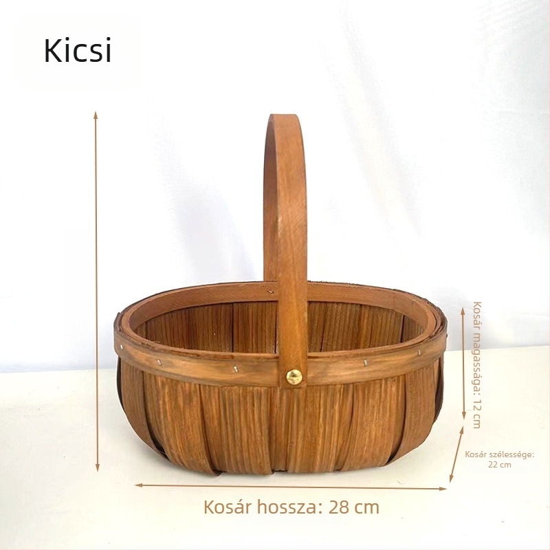 Hordozható piknik kosár, bambusz- és ratánfonatból, gyümölcs- és zöldség számára, 006-os modell, modern minimalista stílus