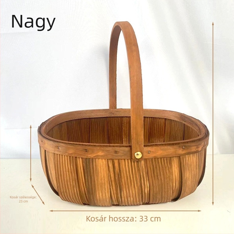 Hordozható piknik kosár, bambusz- és ratánfonatból, gyümölcs- és zöldség számára, 006-os modell, modern minimalista stílus