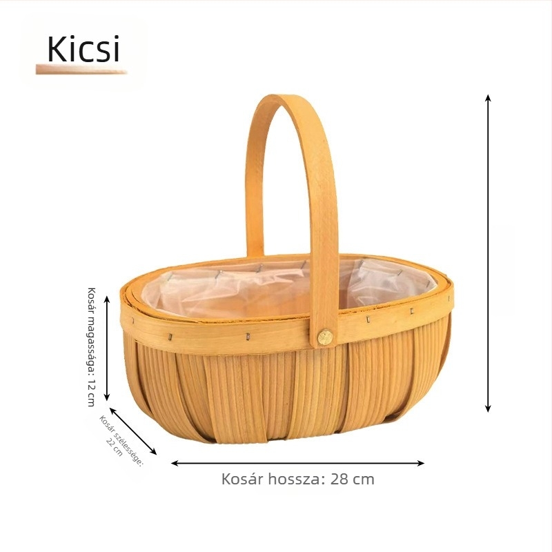 Hordozható piknik kosár, bambusz- és ratánfonatból, gyümölcs- és zöldség számára, 006-os modell, modern minimalista stílus