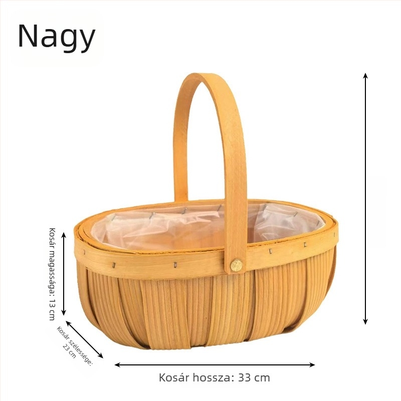 Hordozható piknik kosár, bambusz- és ratánfonatból, gyümölcs- és zöldség számára, 006-os modell, modern minimalista stílus