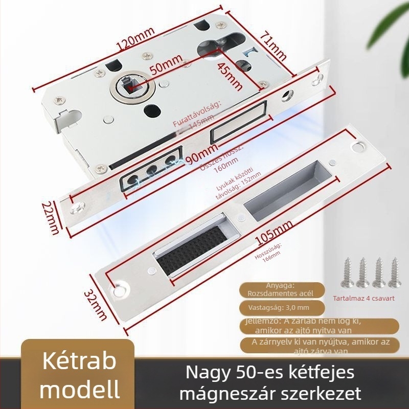 Fa ajtókhoz készült zártest, rozsdamentes acél, mágneses hangtalan működés, modell CXST-001, tömeg 200–400 g